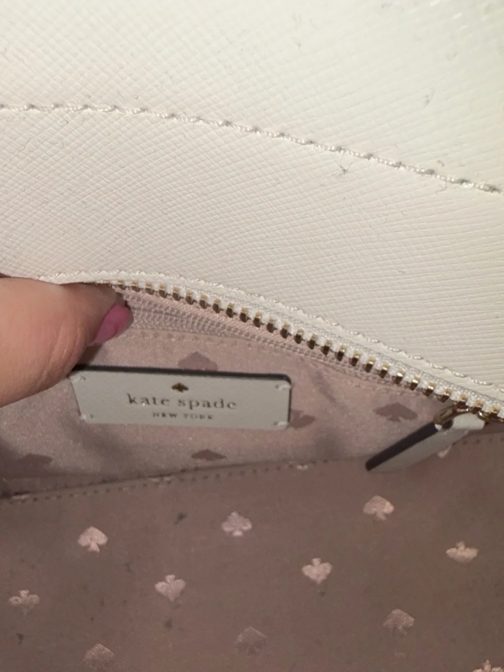 kate spade White Leather Satchel with Gold Logo Accents